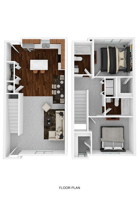 Floor plan for 2 beds, 2 baths, 1111 sqft